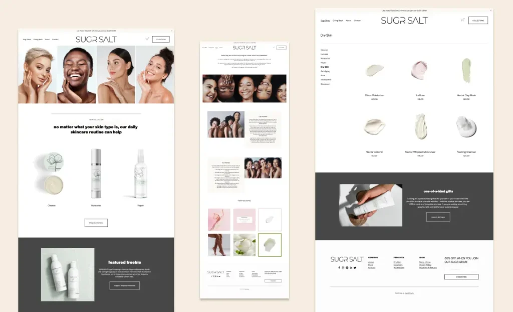 Squarespace homepage with sleek, minimalist product grid